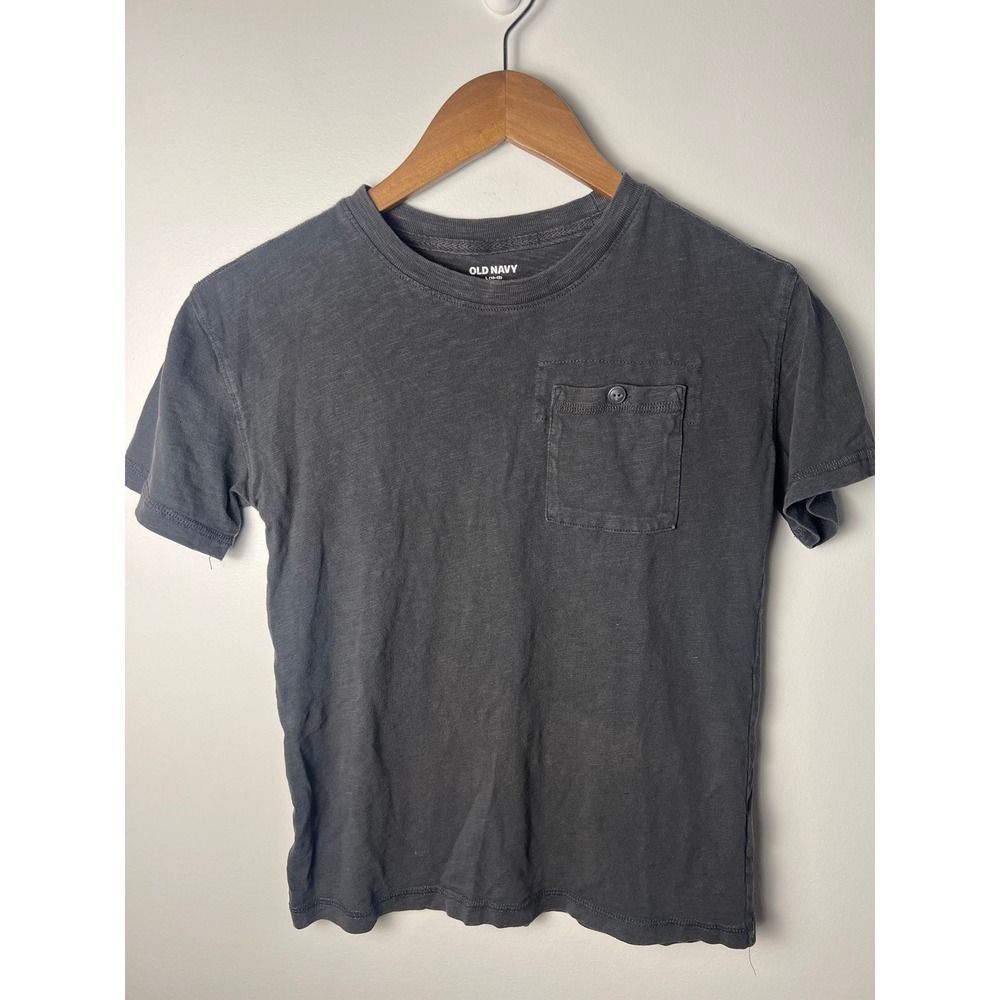 Old Navy T-Shirt Boys LG 10-12 Charcoal Grey Slub Knit Button Pocket Tee Casual